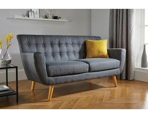 Grey Fabric Upholstered 3 Seater Sofa,Button Back,Retro Scandinavian Style